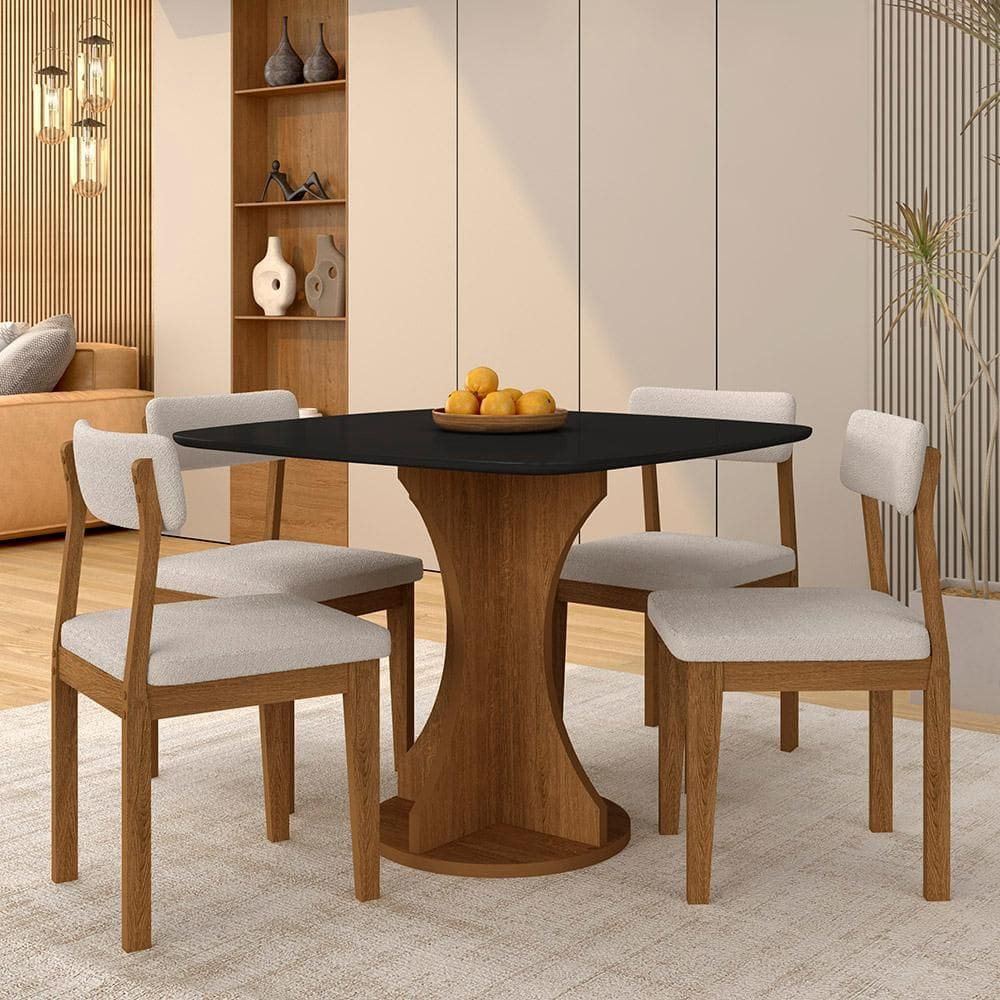 Mesa De Jantar Tampo Orgânico Marshall + 4 Cad. Fre/pto/bouclé - M.a