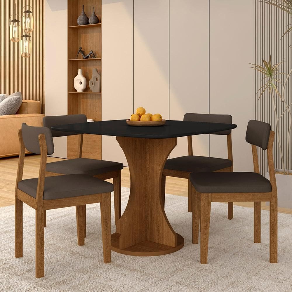 Mesa De Jantar Tampo Orgânico Marshall + 4 Cad. Fre/pto/s.marrom - M.a