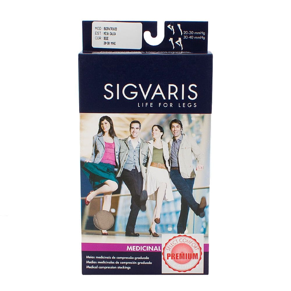 Meia Calça Sigvaris Select Comfort Premium 20-30 mmHg P (Tamanho Pequeno) Normal, Cor Natural, Ponteira Aberta