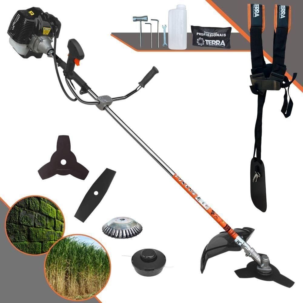 Roçadeira Profissional Lateral Terra Grh430 À Gasolina 43cc 1,7hp + Faca 2 Pontas Duraline 330mm 2,7mm + Escova Rotativ