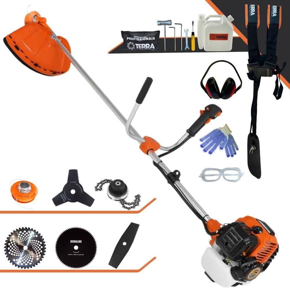 Roçadeira Profissional Lateral Terra Gr520xp À Gasolina 52cc 2t 2,5hp + Faca 2 Pontas 330mm + Faca 3 Pontas 255mm + Fac