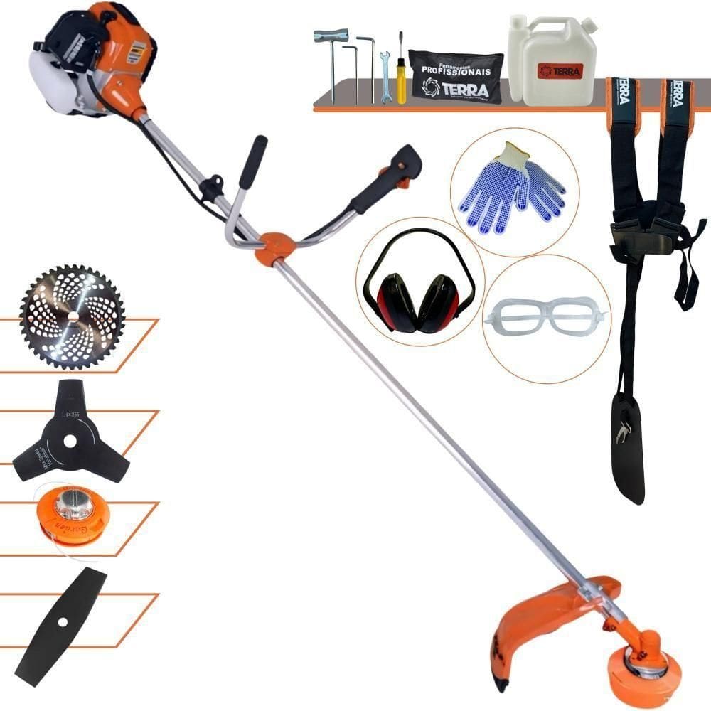 Roçadeira Profissional Lateral Terra Gr520xp À Gasolina 52cc 2t 2,5hp + Faca 2 Pontas Duraline 330mm + Faca 3 Pontas Du