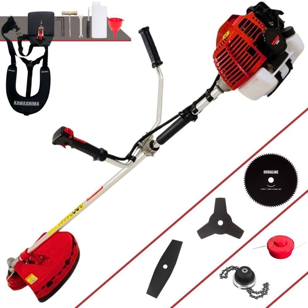 Roçadeira Profissional Lateral Kawashima Kw52l À Gasolina 52c 2,5hp + Faca 2 Pontas Duraline 330mm + Faca 80 Dentes Dur