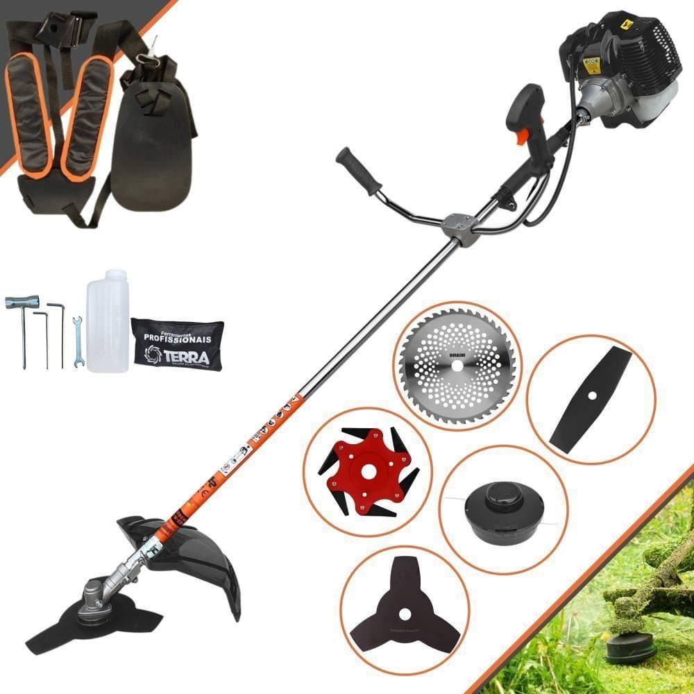 Roçadeira Profissional Lateral Terra Grh430 À Gasolina 43cc 2t 1,7hp + Faca 2 Pontas 330mm + Faca 40 Dentes 255mm + Fac
