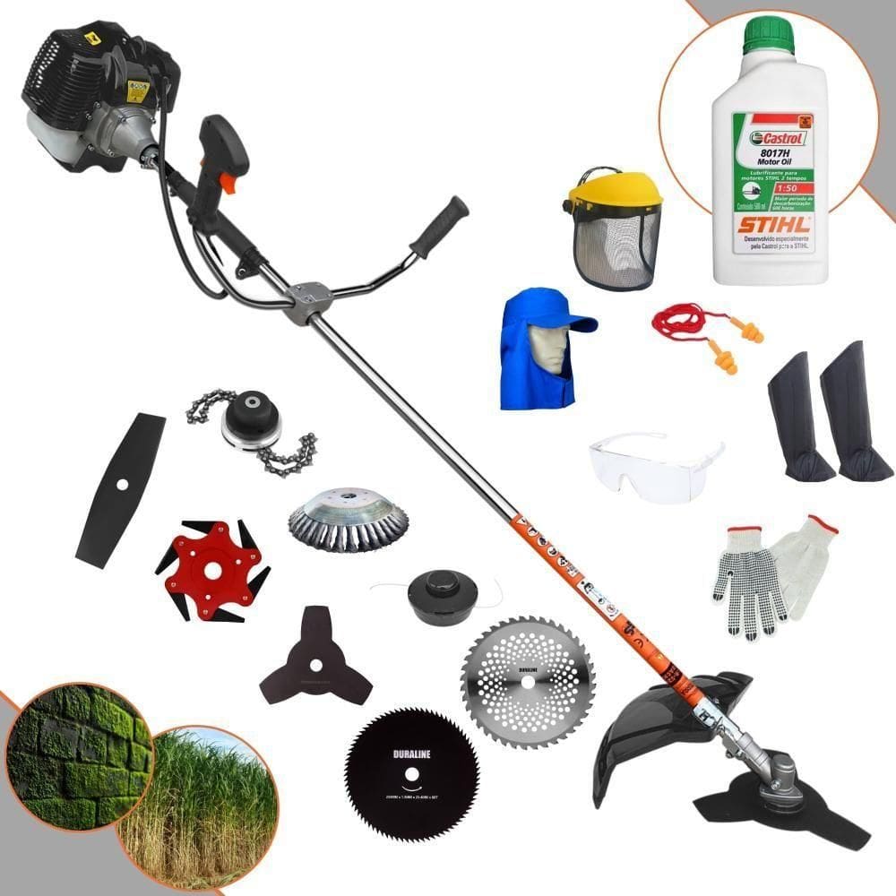Roçadeira Terra Grh430 43cc 1,7hp + Faca 2 Pontas + Faca 40 Dentes + Faca 80 Dentes + Faca 6 Pontas + Escova 38c