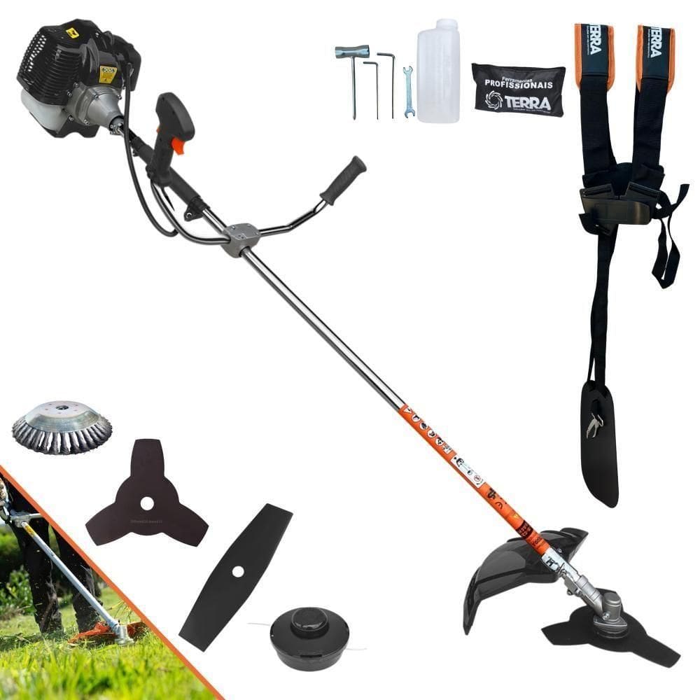 Roçadeira Profissional Lateral Terra Grh430 À Gasolina 43cc 1,7hp + Faca 2 Pontas Duraline 330mm 2,7mm + Escova Rotativ