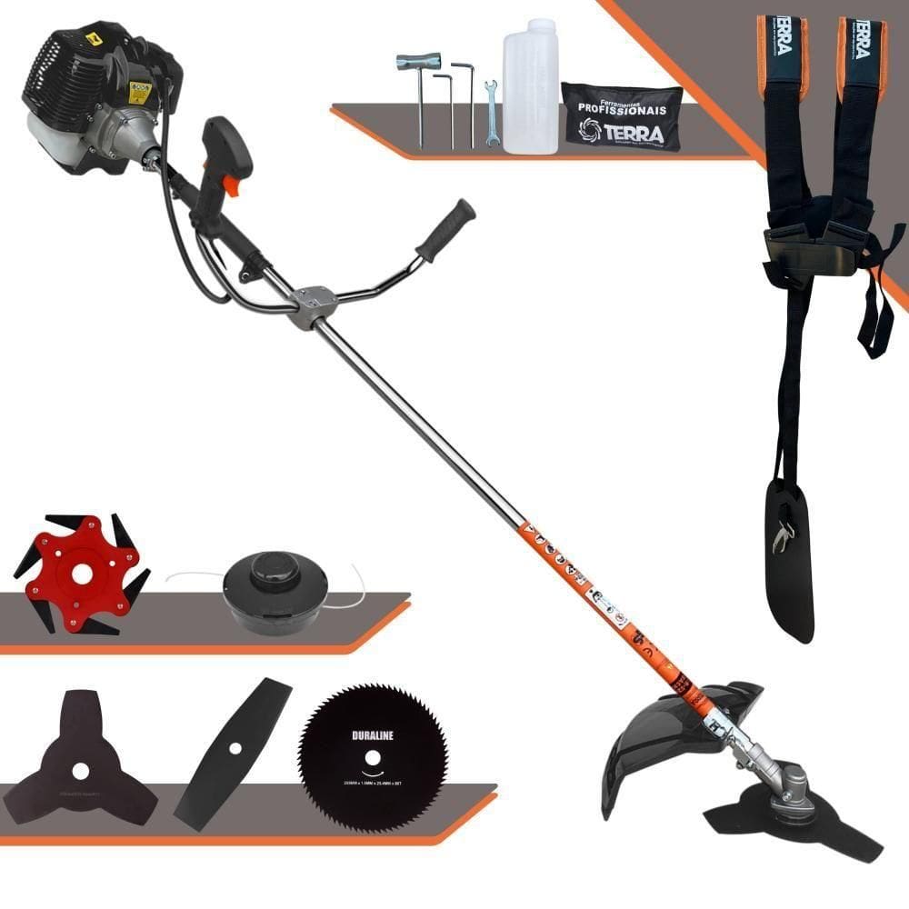 Roçadeira Profissional Lateral Terra Grh430 À Gasolina 43cc 2t 1,7hp + Faca 2 Pontas 330mm + Faca 80 Dentes 255mm + Fa