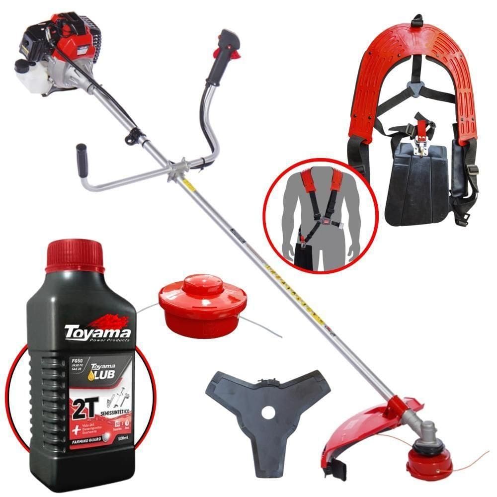Roçadeira Profissional À Gasolina Toyama Rt52l 52cc 2hp 10.000rpm 2t + Óleo Toyama Fg50 500ml 2t