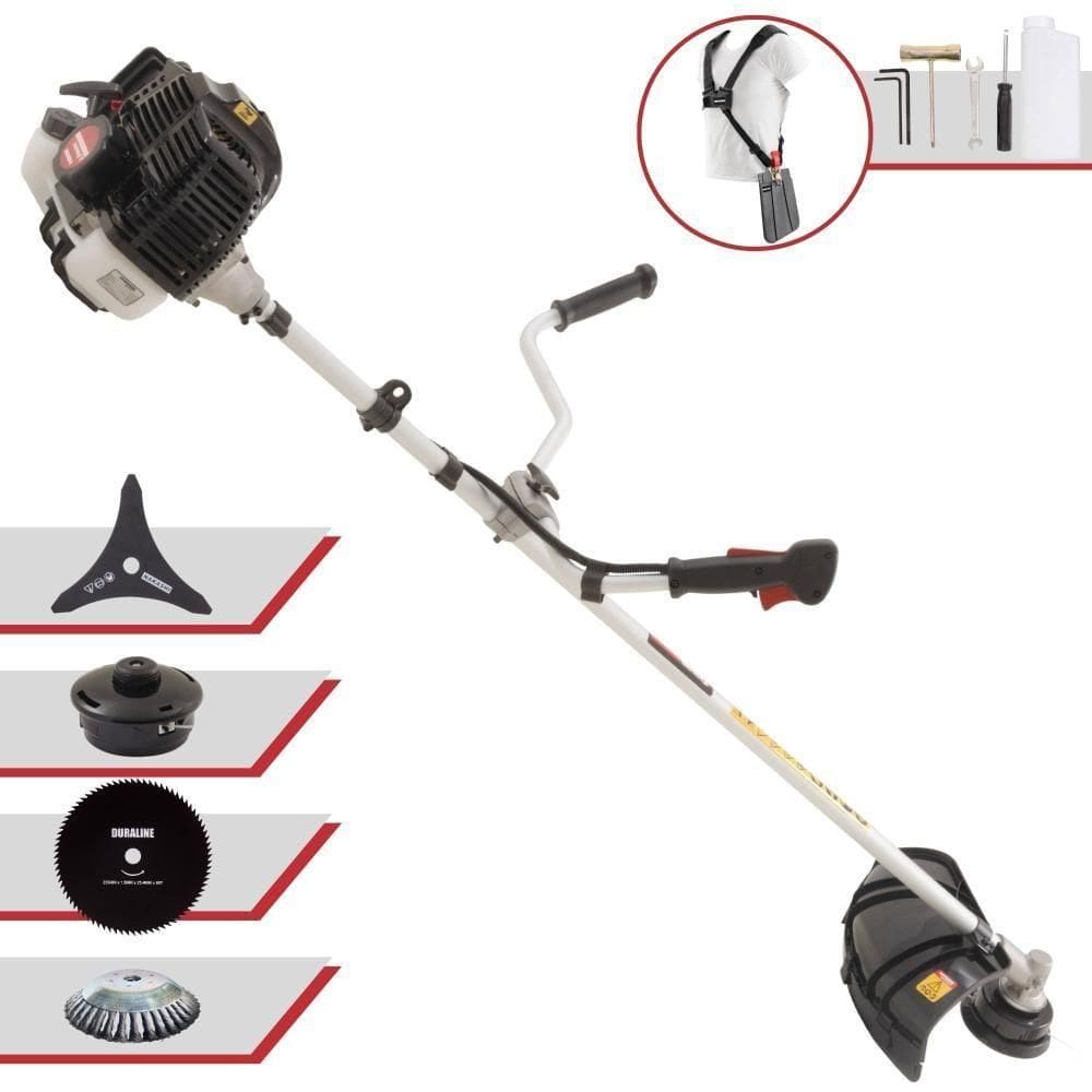 Roçadeira Profissional Lateral Kawashima Kw52le À Gasolina 52c 2,5hp 2t + Faca 80 Dentes Duraline 255mm + Escova Rotati