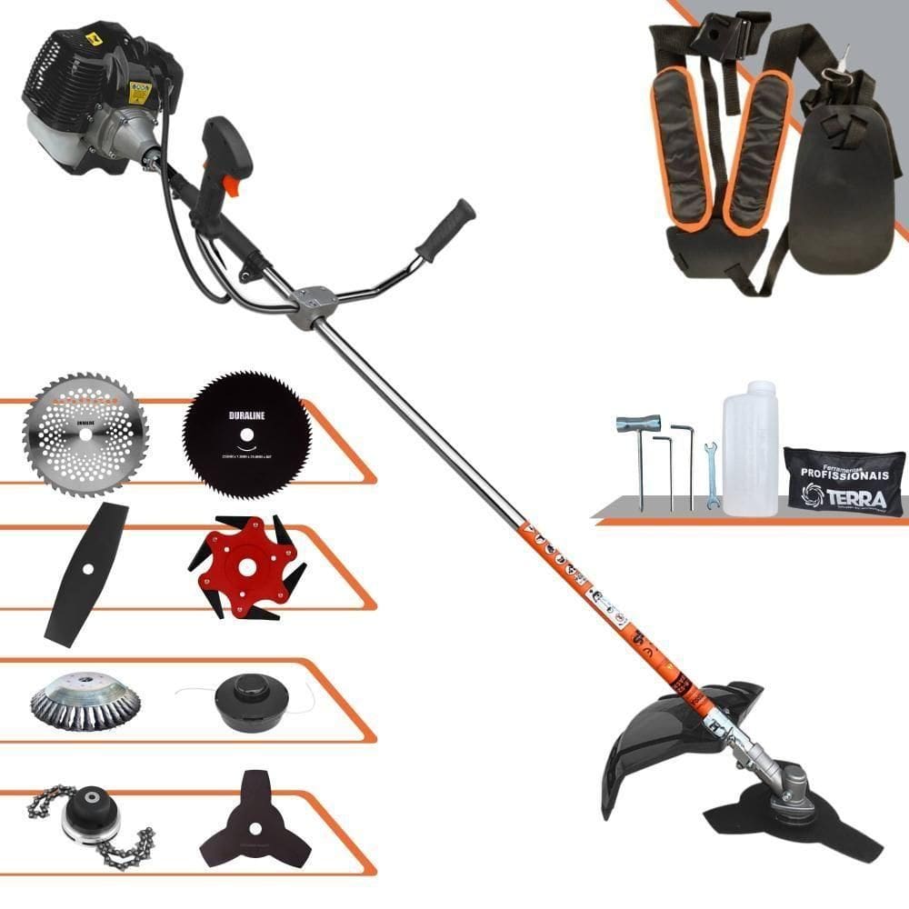 Roçadeira Profissional Terra Grh430 À Gasolina 43cc 1,7hp + Faca 2 Pontas + Faca 40 Dentes + Faca 80 Dentes + Faca 6 Po