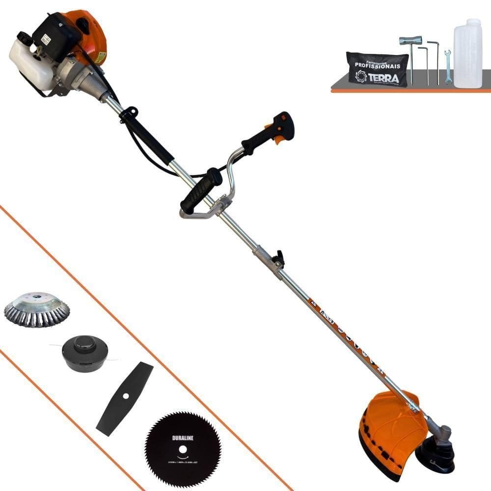 Roçadeira Profissional Lateral Terra Grhb430 À Gasolina 43cc 2t 1,7hp + Faca 80 Dentes Duraline 255mm 1,5mm + Escova Ro