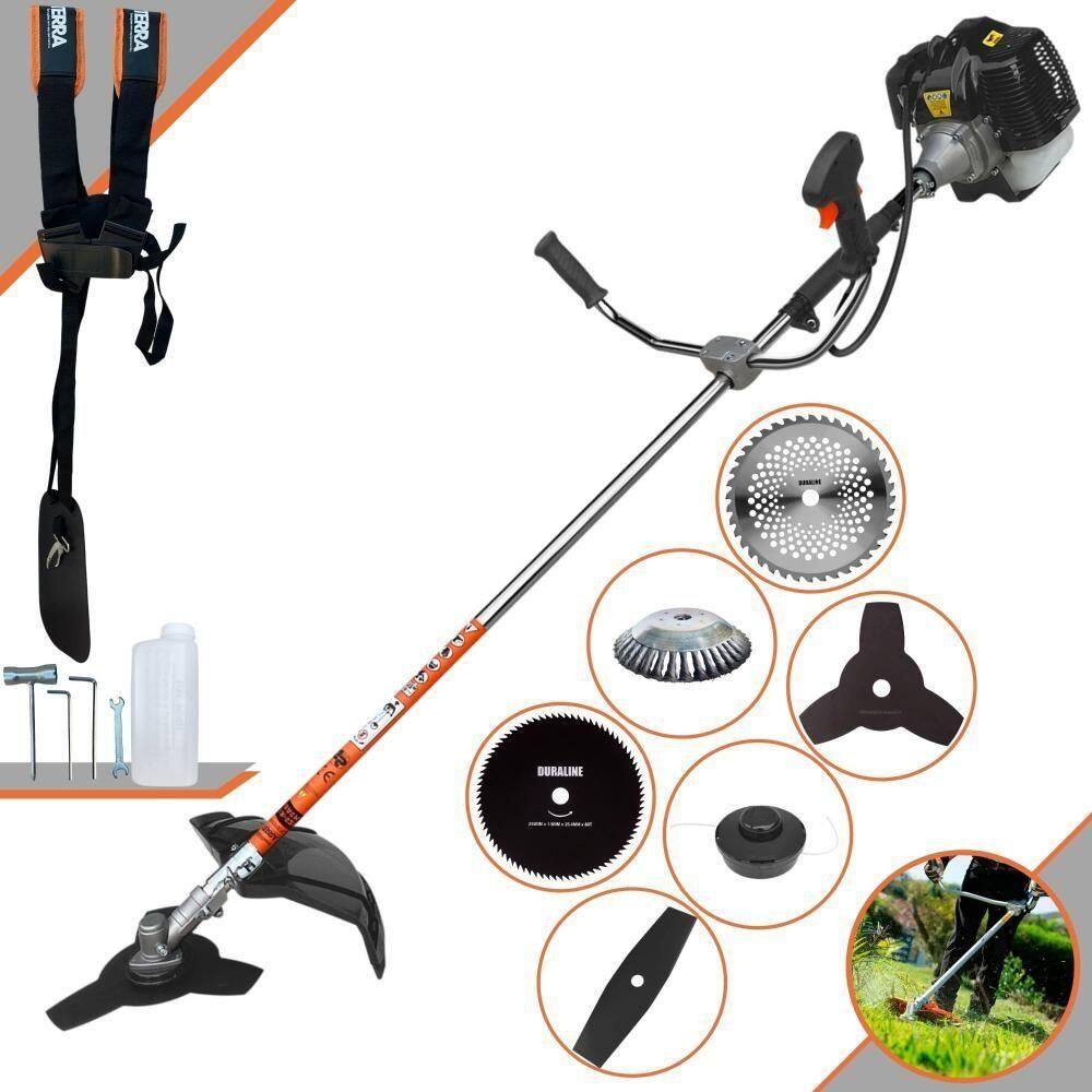 Roçadeira Profissional Terra Grh430 À Gasolina 43cc 1,7hp + Faca 2p Duraline + Faca 40d Duraline + Faca 80d Duraline +