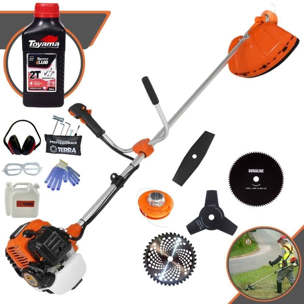Roçadeira Profissional Terra Gr520xp À Gasolina 52cc 2t 2,5hp + Faca 2 Pontas 330mm + Faca 3 Pontas 255mm + Faca 80 Den