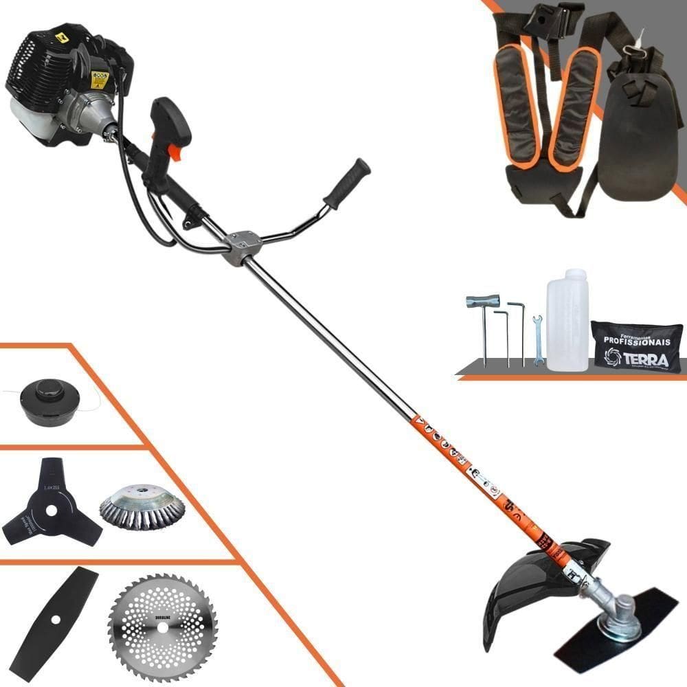 Roçadeira Terra Grh520 À Gasolina 52cc 2,5hp + Faca 3p Duraline 255mm 2,9mm + Faca 40d Duraline 255mm 2mm