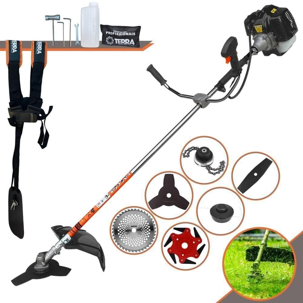 Roçadeira Profissional Lateral Terra Grh430 À Gasolina 43cc 2t 1,7hp + Faca 2 Pontas 330mm + Faca 40 Dentes 255mm + Tri