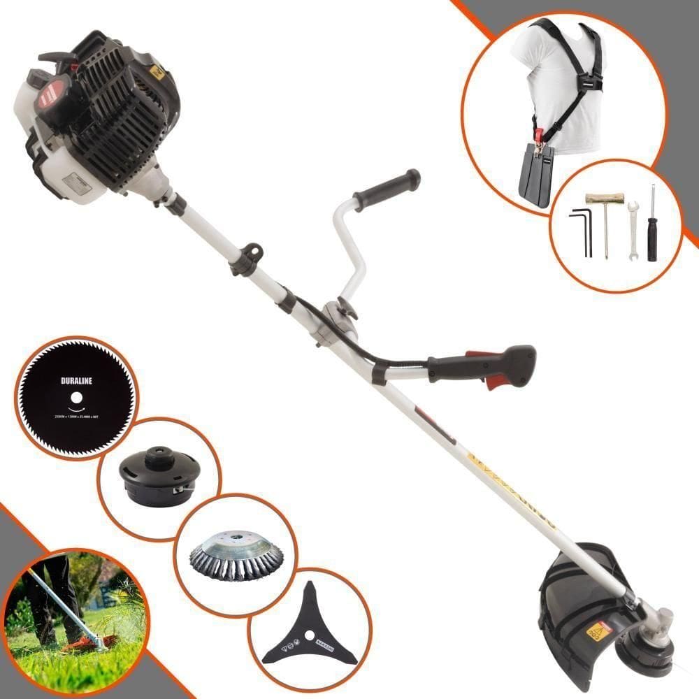 Roçadeira Profissional Lateral Kawashima Kw52le À Gasolina 52c 2,5hp 2t + Faca 80 Dentes Duraline 255mm + Escova Rotati