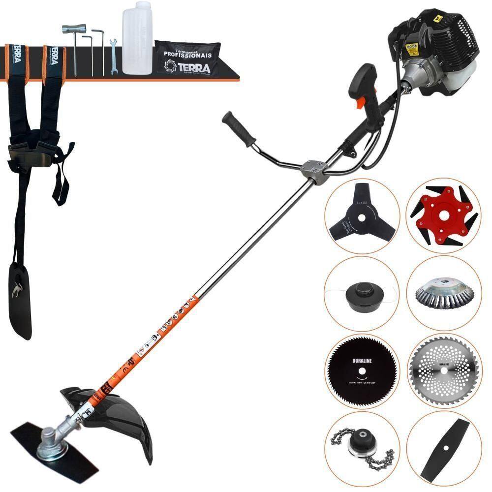 Roçadeira Profissional Terra Grh520 À Gasolina 52cc 2,5hp + Faca 3 Pontas + Faca 40 Dentes + Faca 80 Dentes + Faca 6 Po