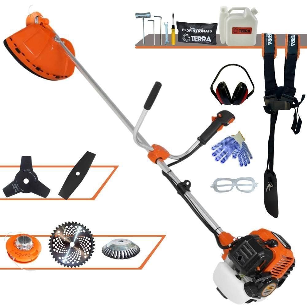 Roçadeira Profissional Lateral Terra Gr520xp À Gasolina 52cc 2t 2,5hp + Faca 2 Pontas 330mm + Faca 3 Pontas 255mm + Esc