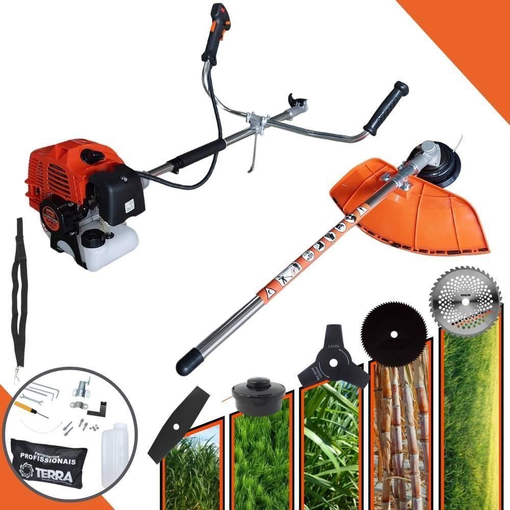 Roçadeira Profissional Terra Grhb430 À Gasolina 43cc 2t 1,7hp + Faca 3 Pontas 255mm 2,9mm + Faca 40 Dentes 255mm 2mm +