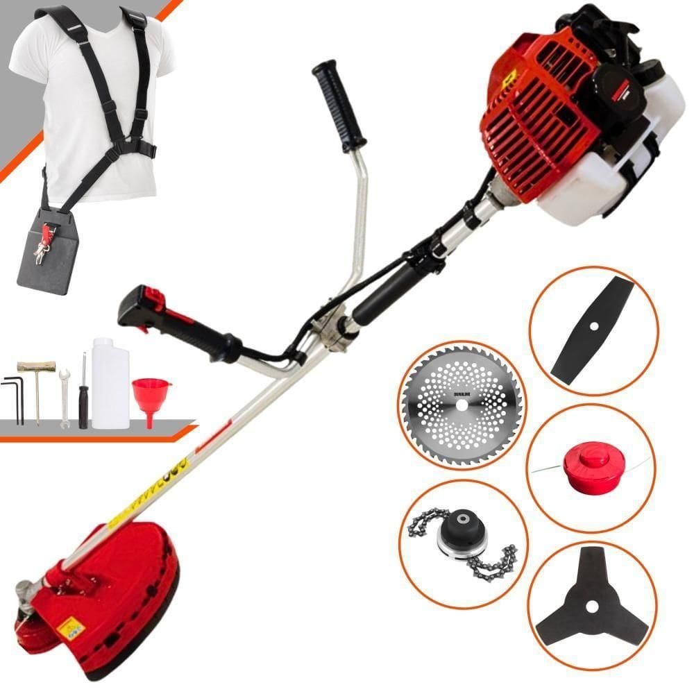 Roçadeira Profissional Lateral Kawashima Kw52l À Gasolina 52c 2,5hp + Faca 2 Pontas Duraline 330mm + Faca 40 Dentes Dur