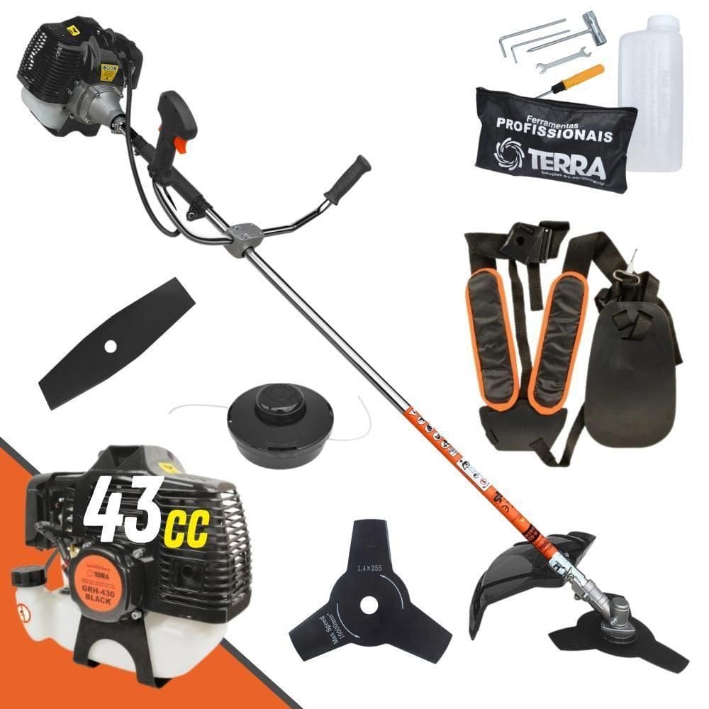 Roçadeira Profissional Lateral Terra Grh430 À Gasolina 43cc 2t 1,7hp + Faca 2 Pontas Duraline 330mm 2,7mm - 330252pju