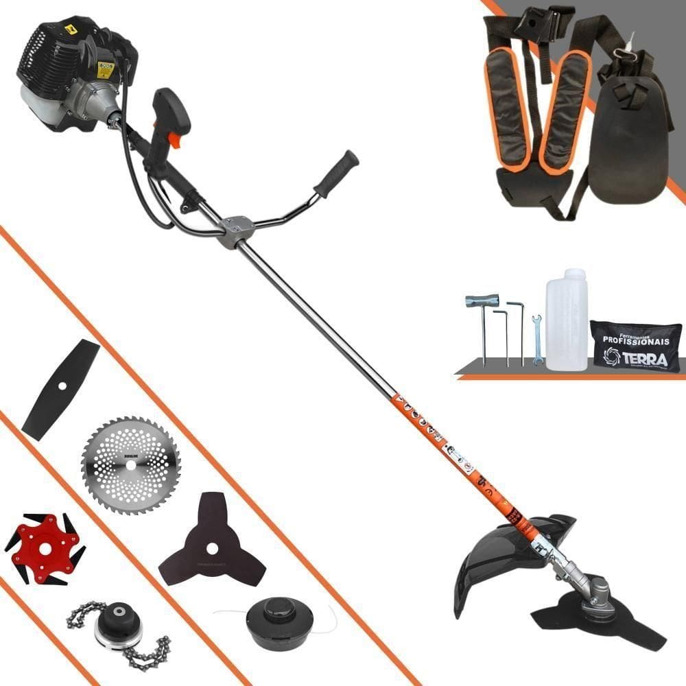 Roçadeira Profissional Lateral Terra Grh430 À Gasolina 43cc 2t 1,7hp + Faca 2 Pontas 330mm + Faca 40 Dentes 255mm + Tri