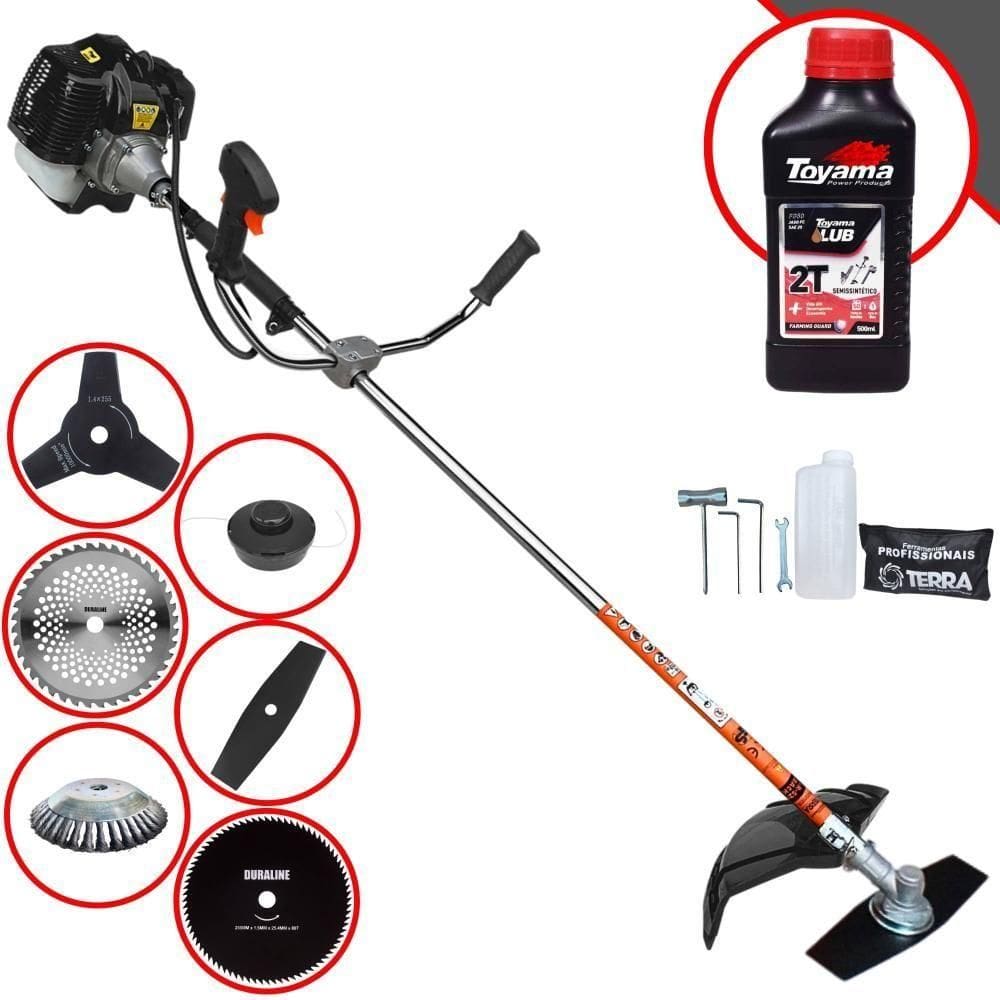 Roçadeira Profissional Terra Grh520 À Gasolina 52cc 2,5hp + Faca 3 Pontas + Faca 40 Dentes + Faca 80 Dentes + Escova 38