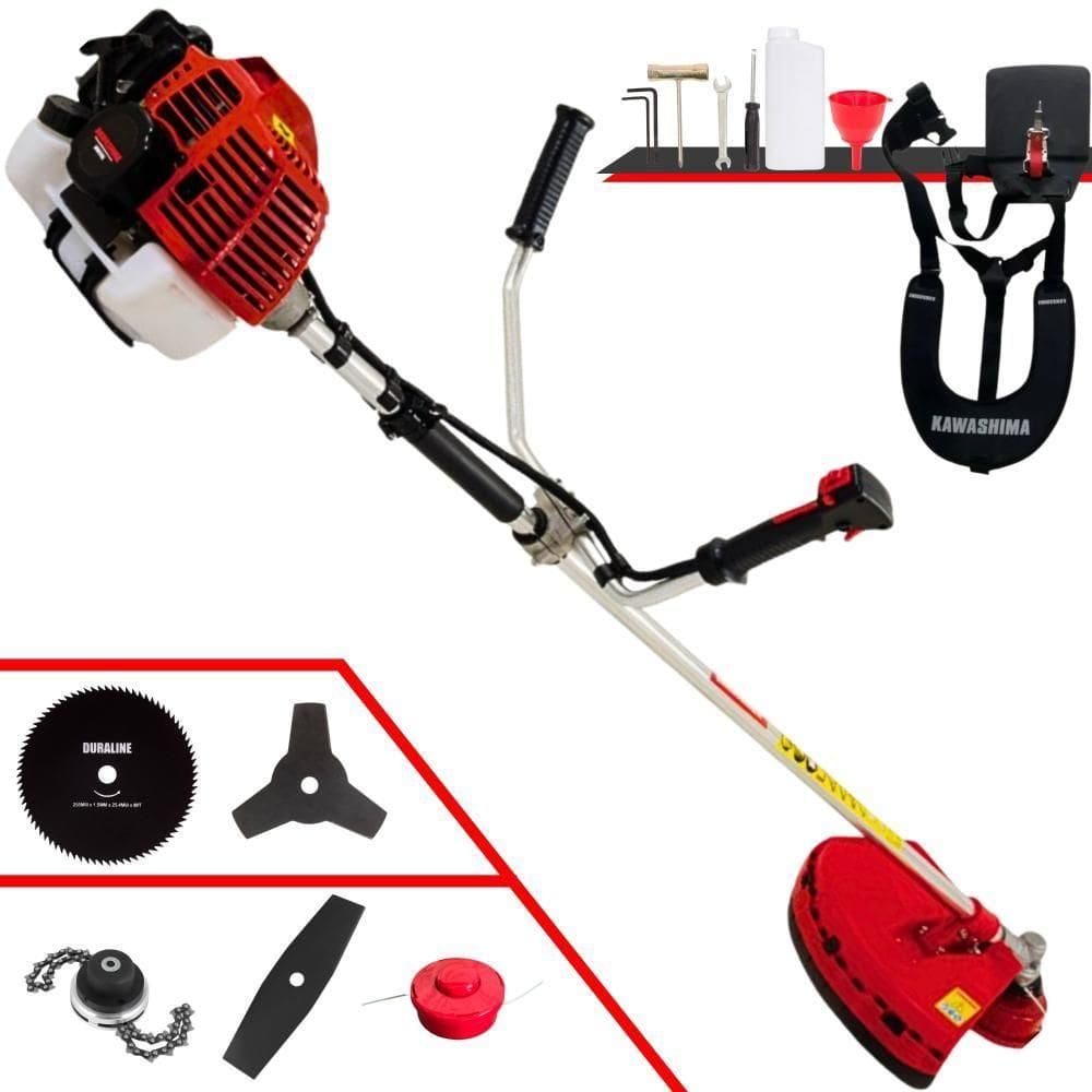 Roçadeira Profissional Lateral Kawashima Kw52l À Gasolina 52c 2,5hp + Faca 2 Pontas Duraline 330mm + Faca 80 Dentes Dur