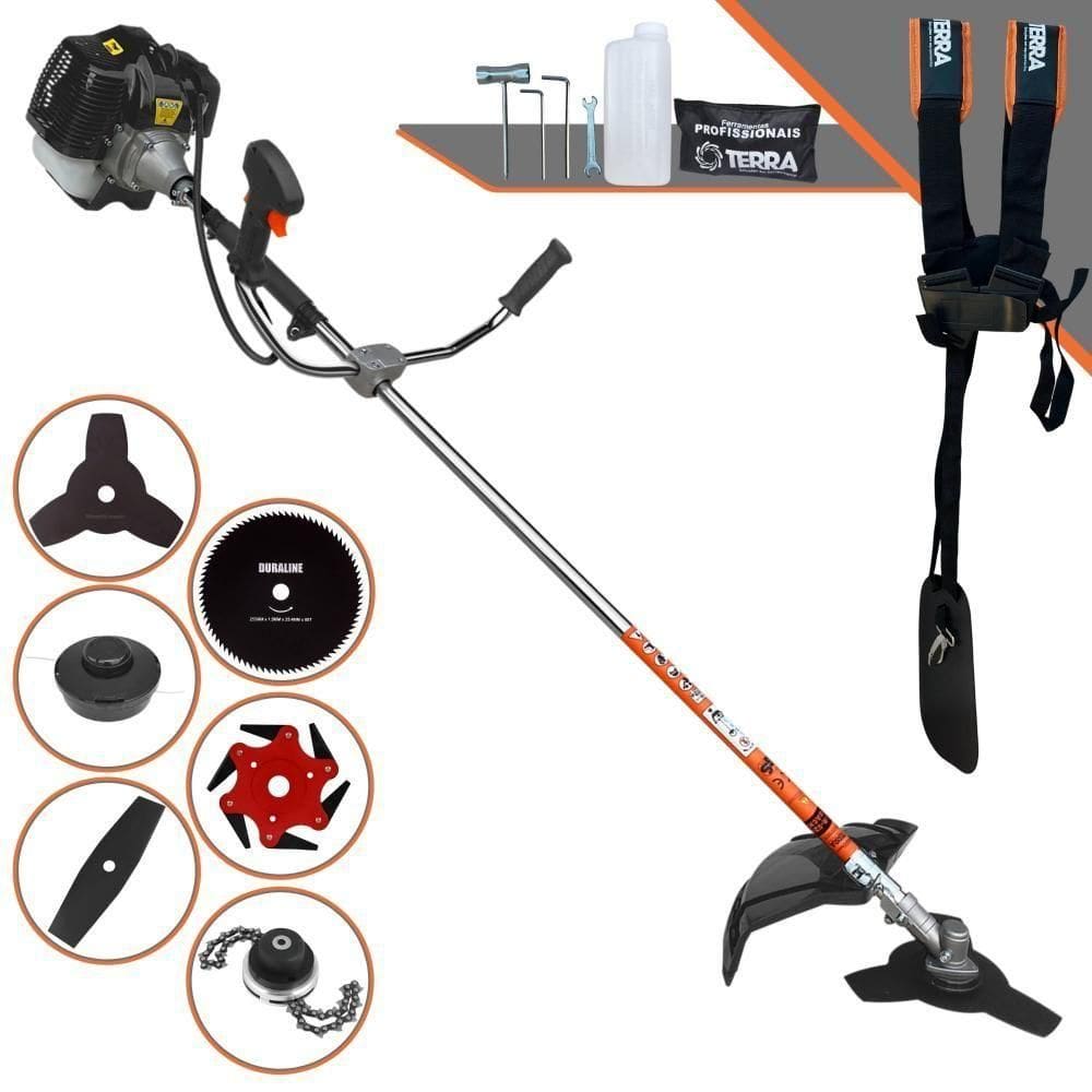 Roçadeira Profissional Lateral Terra Grh430 À Gasolina 43cc 2t 1,7hp + Faca 2 Pontas 330mm + Faca 80 Dentes 255mm + Tri