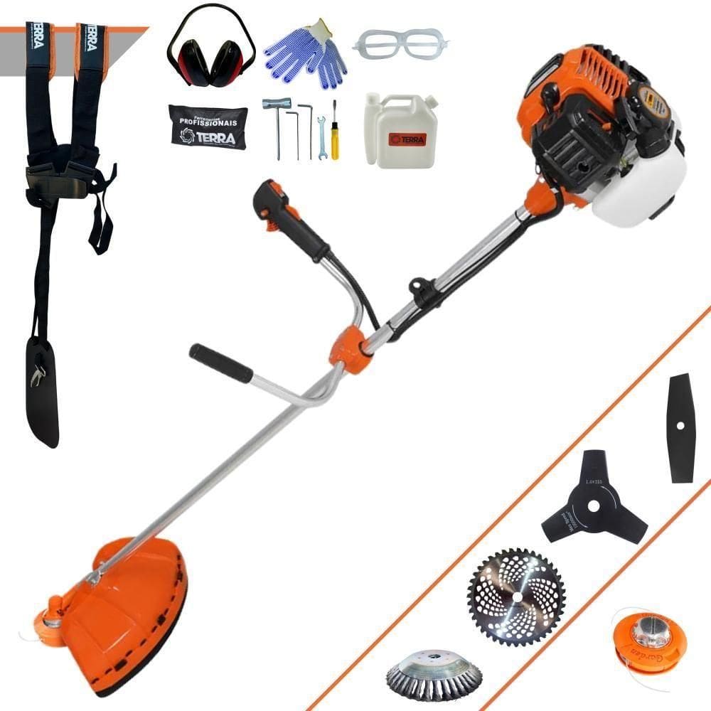 Roçadeira Profissional Lateral Terra Gr520xp À Gasolina 52cc 2t 2,5hp + Faca 2 Pontas 330mm + Faca 3 Pontas 255mm + Esc