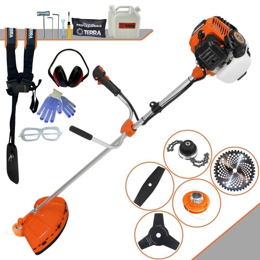 Roçadeira Profissional Lateral Terra Gr520xp À Gasolina 52cc 2t 2,5hp + Faca 2 Pontas Duraline 330mm + Faca 3 Pontas Du