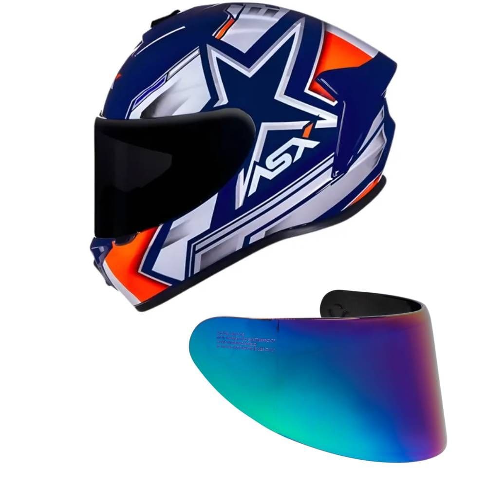 Capacete ASX Draken Pilot Branco Azul e Laranja Mais Viseira Camaleão