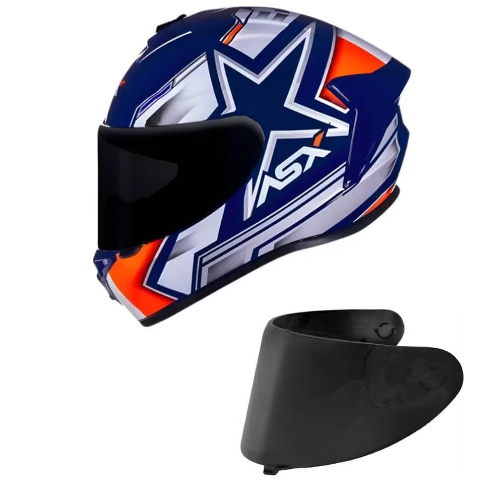 Capacete ASX Draken Pilot Branco Azul e Laranja Mais Viseira Fumê