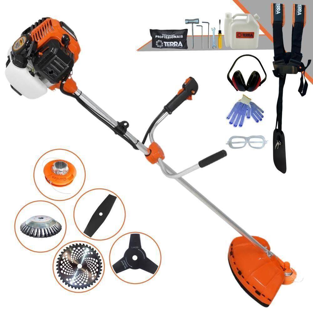 Roçadeira Profissional Lateral Terra Gr520xp À Gasolina 52cc 2t 2,5hp + Faca 2 Pontas 330mm + Faca 3 Pontas 255mm + Esc