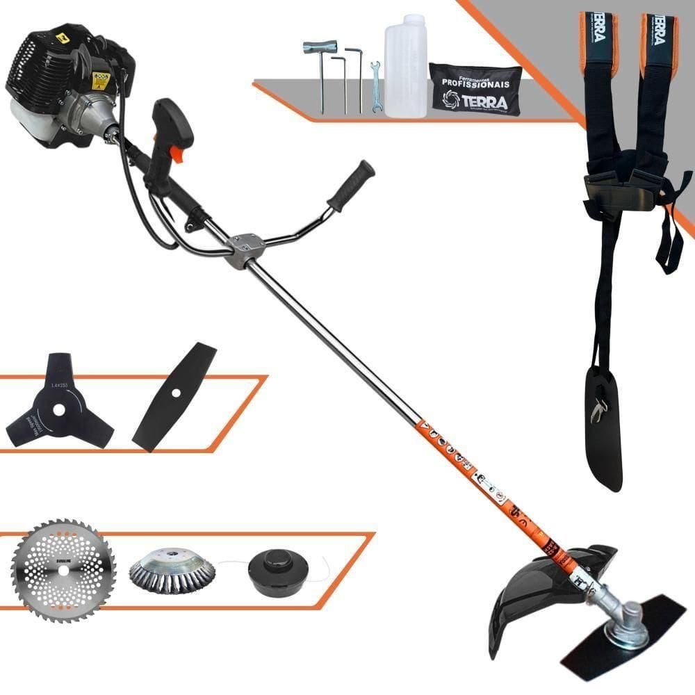 Roçadeira Terra Grh520 À Gasolina 52cc 2,5hp + Faca 3p Duraline 255mm 2,9mm + Faca 40d Duraline 255mm 2mm