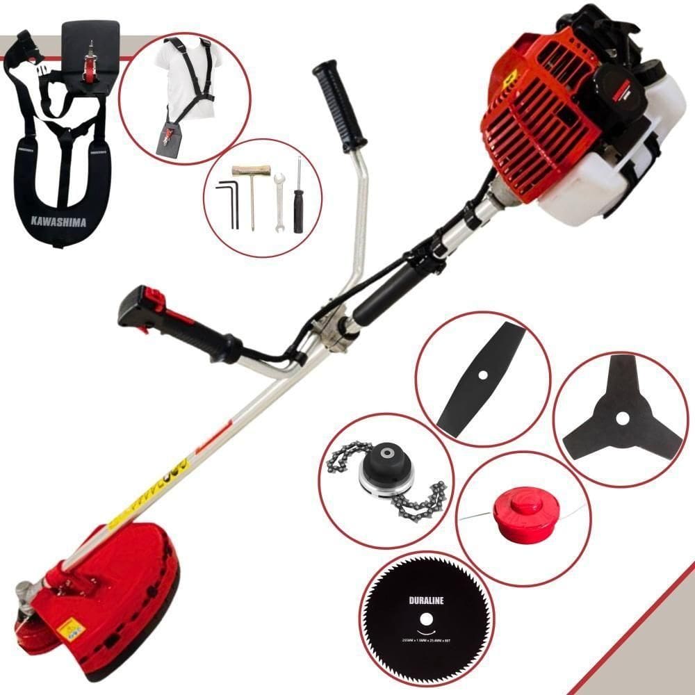 Roçadeira Profissional Lateral Kawashima Kw52l À Gasolina 52c 2,5hp + Faca 2 Pontas Duraline 330mm + Faca 80 Dentes Dur
