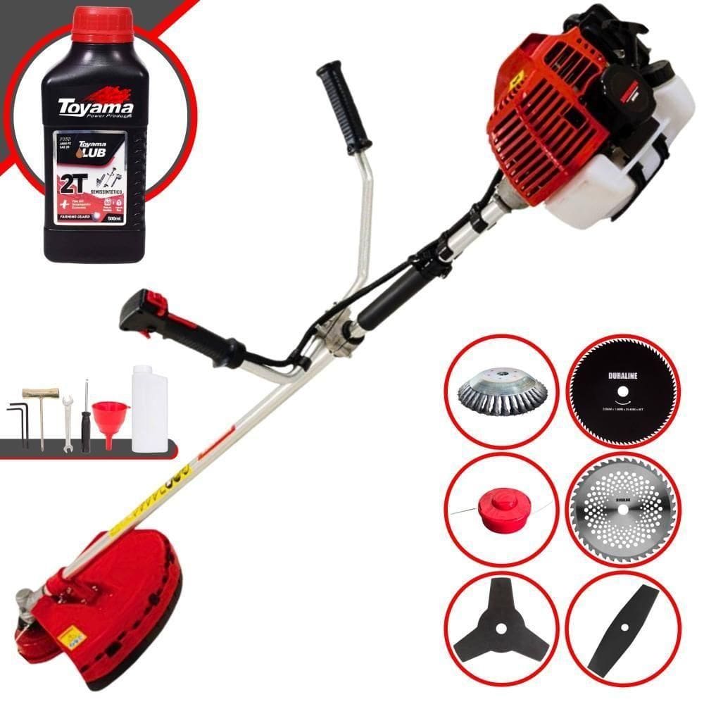 Roçadeira Kawashima Kw43l À Gasolina 43c 1,7hp + Faca 2 Pontas + Faca 40 Dentes + Faca 80 Dentes + Escova 38 Cerdas + Óleo