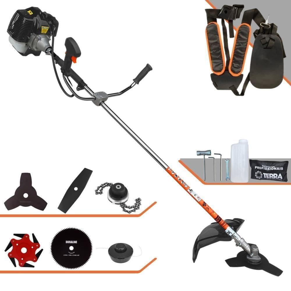 Roçadeira Profissional Lateral Terra Grh430 À Gasolina 43cc 2t 1,7hp + Faca 2 Pontas 330mm + Faca 80 Dentes 255mm + Tri