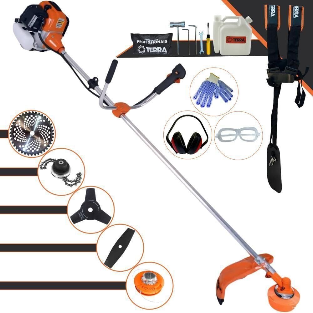 Roçadeira Profissional Lateral Terra Gr520xp À Gasolina 52cc 2t 2,5hp + Faca 2 Pontas Duraline 330mm + Faca 3 Pontas Du