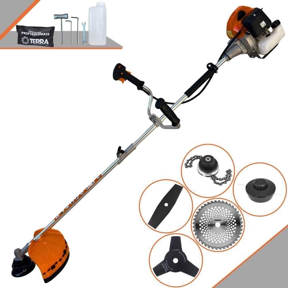 Roçadeira Profissional Lateral Terra Grhb430 À Gasolina 43cc 2t 1,7hp + Faca 3 Pontas 255mm 2,9mm + Faca 40 Dentes 255m