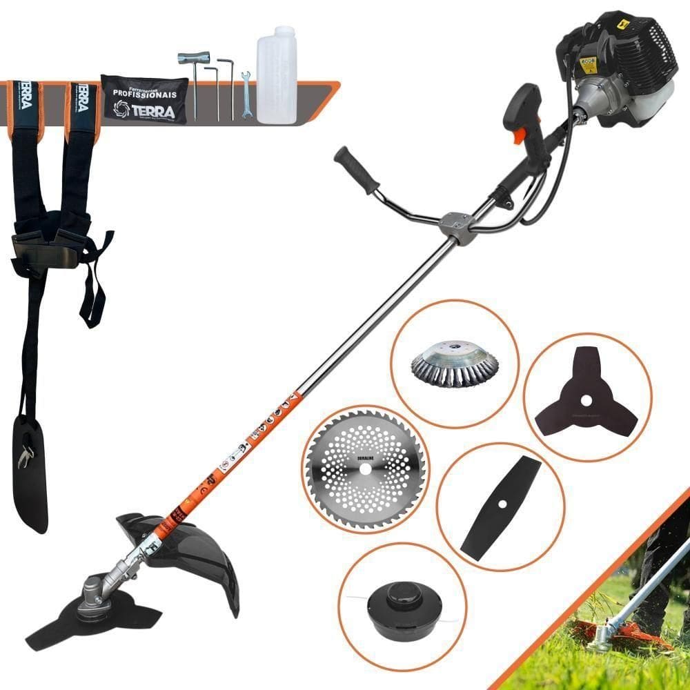 Roçadeira Profissional Lateral Terra Grh430 À Gasolina 43cc 1,7hp + Faca 2 Pontas 330mm 2,7mm + Faca 40 Dentes 255mm 2m