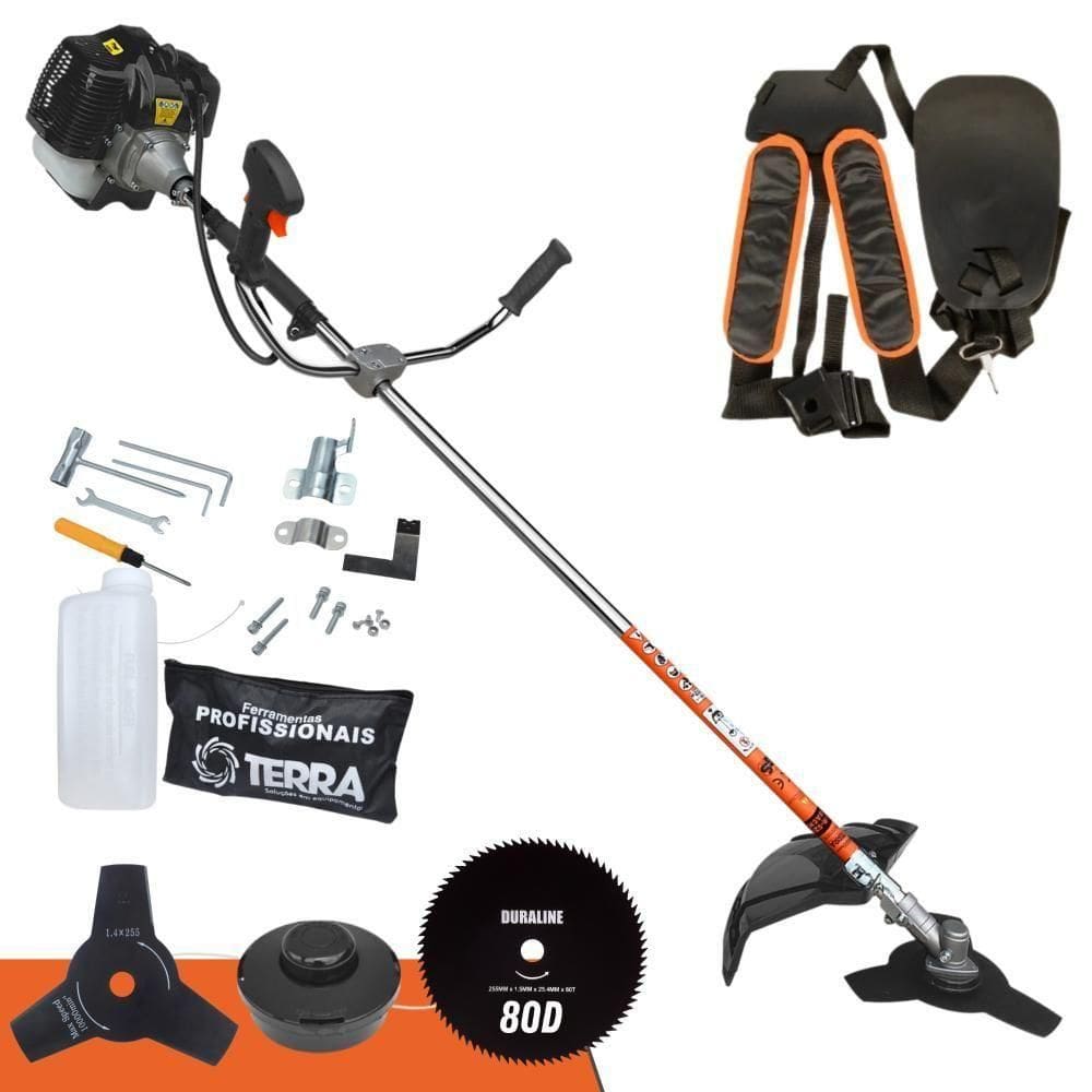 Roçadeira Profissional Lateral Terra Grh430 À Gasolina 43cc 2t 1,7hp + Faca 80 Dentes Duraline 255mm 1,5mm - 255258oju
