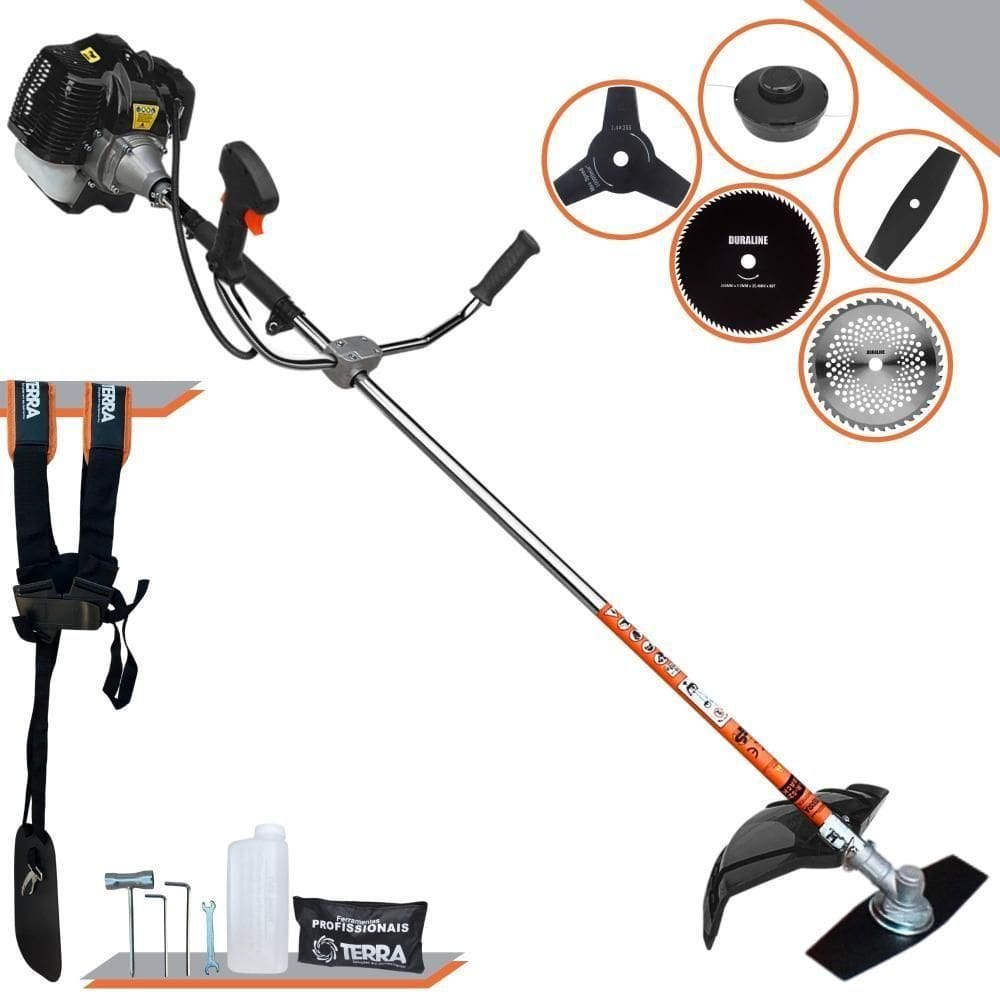 Roçadeira Profissional Terra Grh520 À Gasolina 52cc 2,5hp + Faca 3p Duraline 255mm 2,9mm + Faca 40d Duraline 255mm 2mm