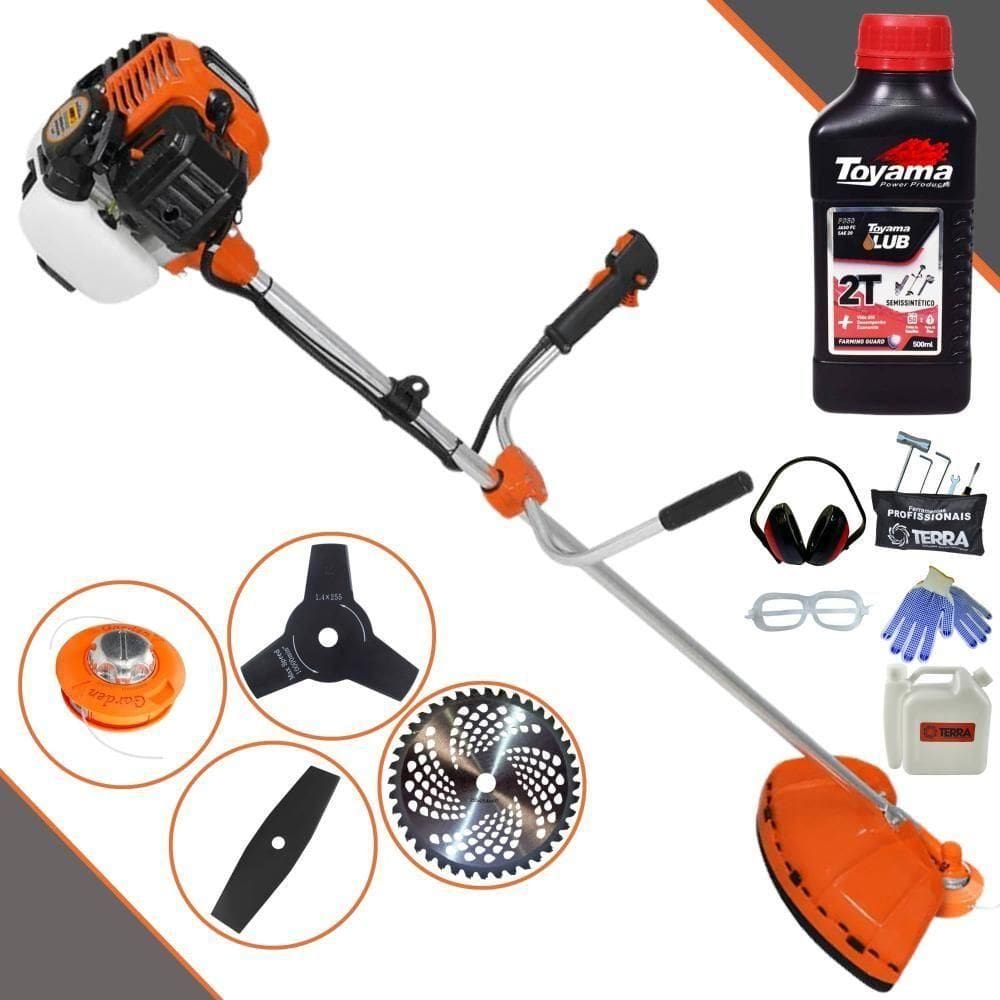 Roçadeira Profissional Lateral Terra Gr520xp À Gasolina 52cc 2t 2,5hp + Faca 2 Pontas Duraline 330mm + Faca 3 Pontas Du