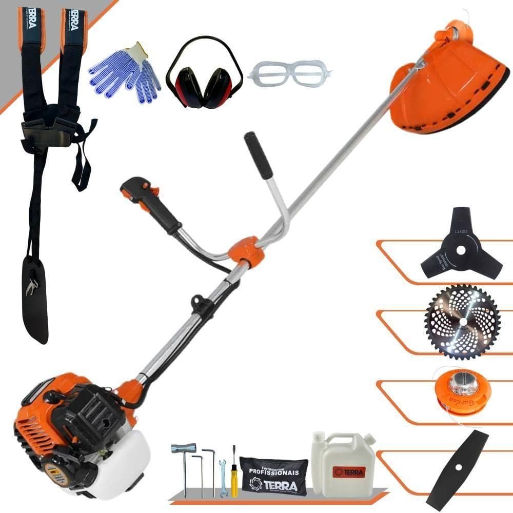 Roçadeira Profissional Lateral Terra Gr520xp À Gasolina 52cc 2t 2,5hp + Faca 2 Pontas Duraline 330mm + Faca 3 Pontas Du