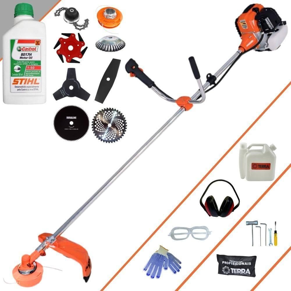 Roçadeira Terra Gr520xp À Gasolina 52cc 2t 2,5hp + Faca 2 Pontas + Faca 3 Pontas + Faca 6 Pontas + Faca 80 Dentes