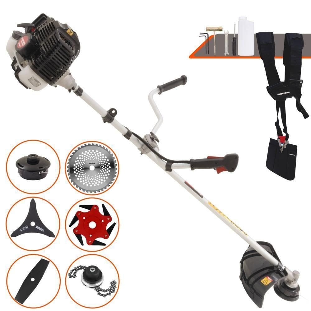 Roçadeira Profissional Lateral Kawashima Kw52le À Gasolina 52c 2,5hp 2t + Faca 2 Pontas 330mm + Faca 40 Dentes 255mm +