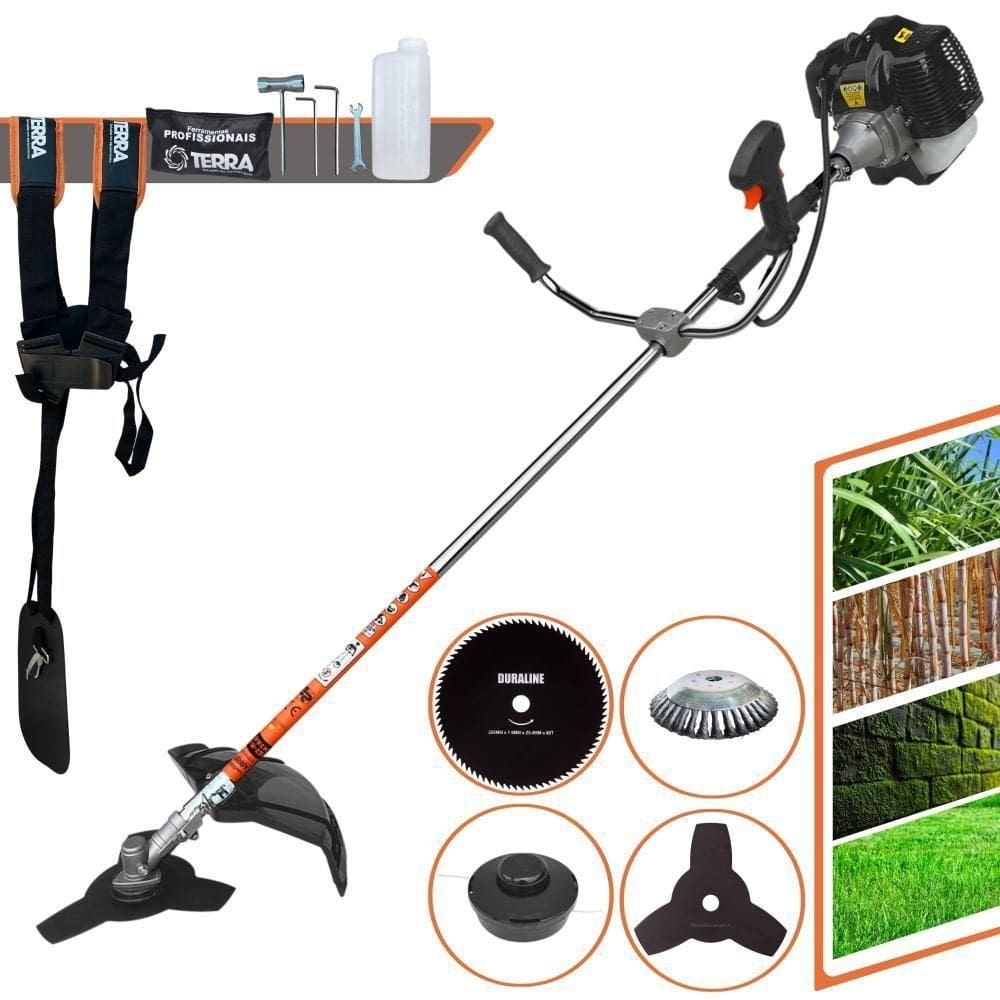 Roçadeira Profissional Lateral Terra Grh430 À Gasolina 43cc 1,7hp + Faca 80 Dentes Duraline 255mm 1,5mm + Escova Rotati