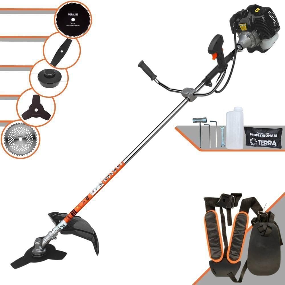 Roçadeira Profissional Lateral Terra Grh430 À Gasolina 43cc 1,7hp + Faca 2 Pontas 330mm 2,7mm + Faca 40 Dentes 255mm 2m