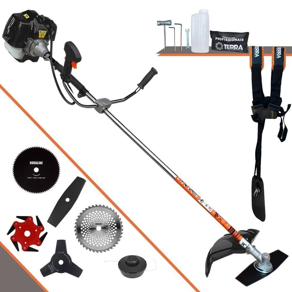 Roçadeira Profissional Terra Grh520 À Gasolina 52cc 2,5hp + Faca 3 Pontas 255mm + Faca 40 Dentes 255mm + Faca 80 Dentes